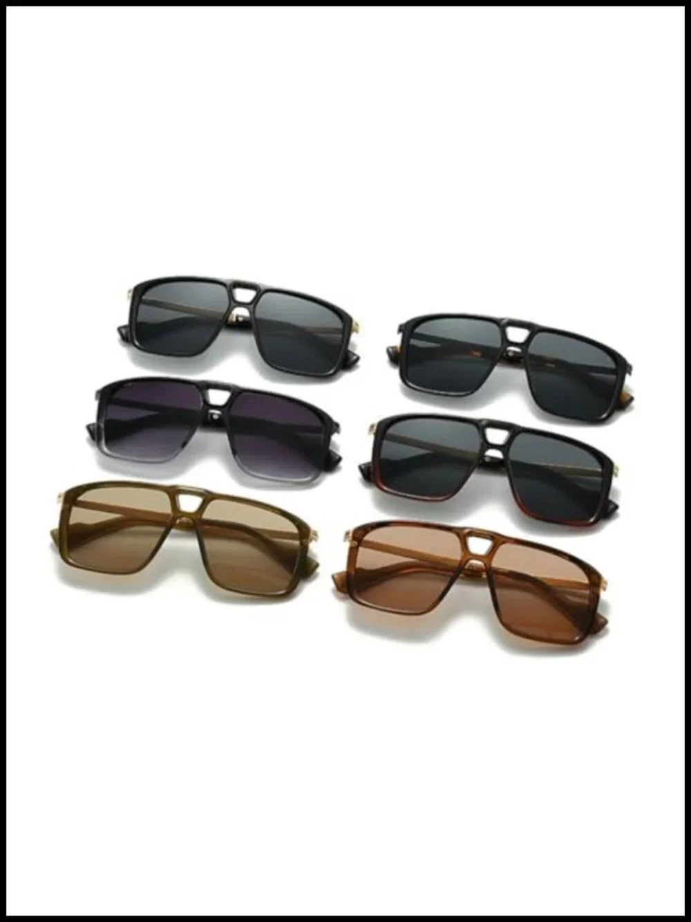 Retro Pilot Double Bridge Square Sunglasses UV400 Plastic